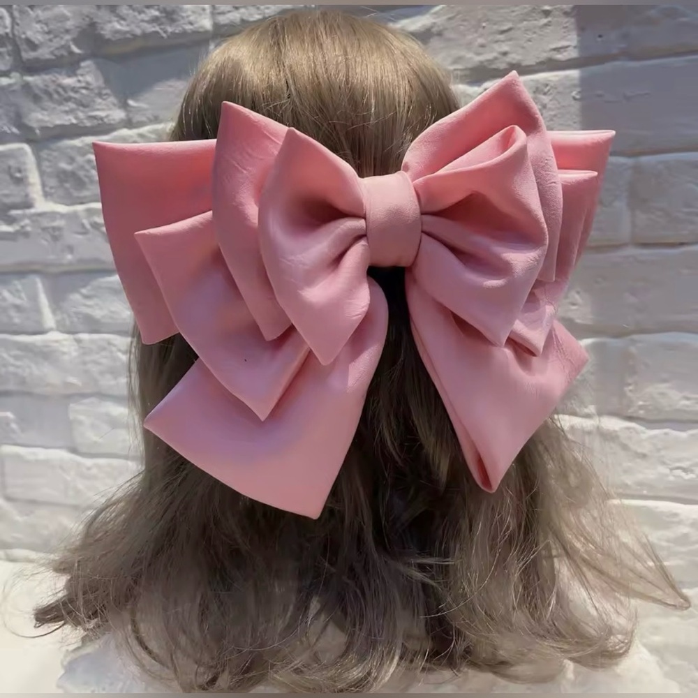 Korean Pink Large Five layer Barrette Bow Ballet Hair Kawaii Barrette Crab Clip